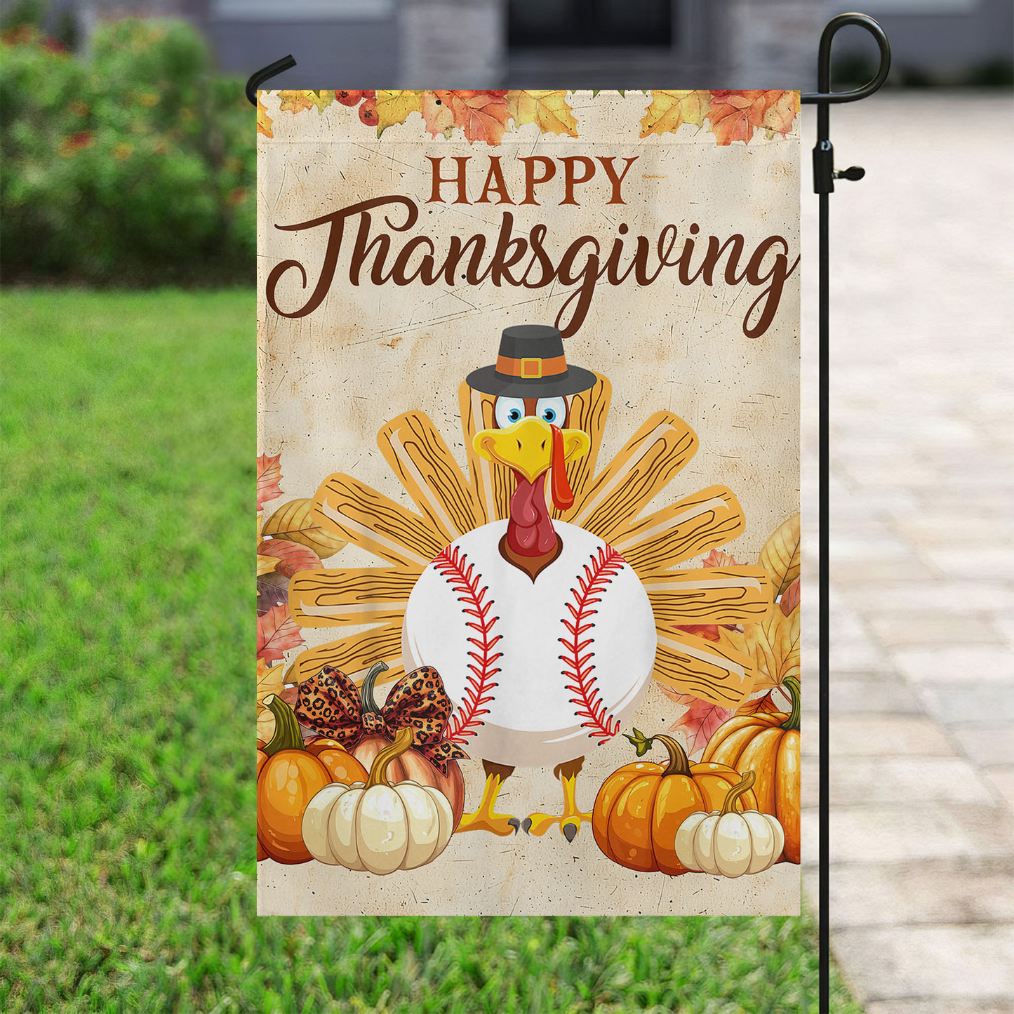 Thankful Baseball Garden Flag & House Flag, Happy Thanksgiving Season Outdoor Decor, Yard Decor Gift For Baseball Lovers