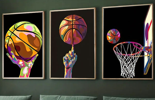 Set Of 3 Basketball Canvas Painting, Basketball Wall Art Decor, Poster Gift For Basketball Lovers