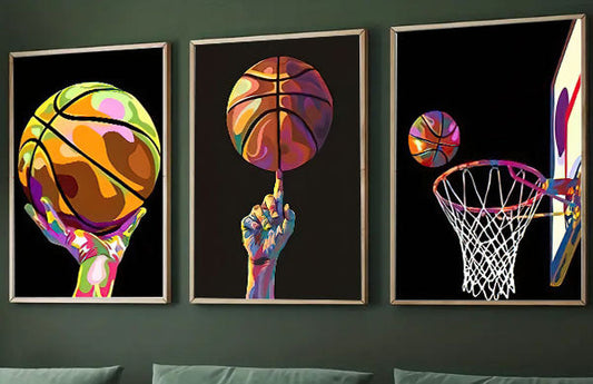 Set Of 3 Basketball Canvas Painting, Basketball Wall Art Decor, Poster Gift For Basketball Lovers