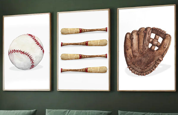 Set Of 3 Baseball Canvas Painting, Motivational Baseball Wall Art Decor, Poster Gift For Baseball Lovers