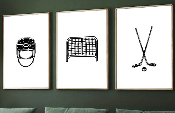 Set Of 3 Hockey Tools Canvas Painting, Hockey Wall Art Decor, Poster Gift For Hockey Lovers