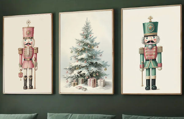 Set Of 3 Nutcrackers & Christmas Tree, Nutcrackers Canvas Painting, Xmas Wall Art Decor - Christmas Poster Gift