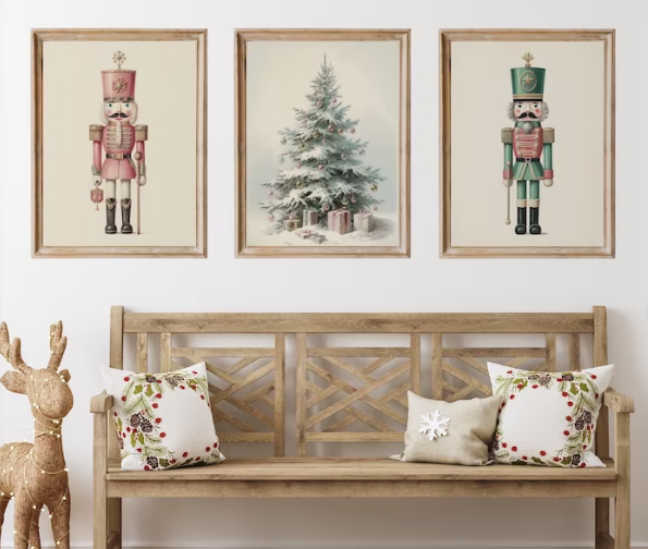 Set Of 3 Nutcrackers & Christmas Tree, Nutcrackers Canvas Painting, Xmas Wall Art Decor - Christmas Poster Gift