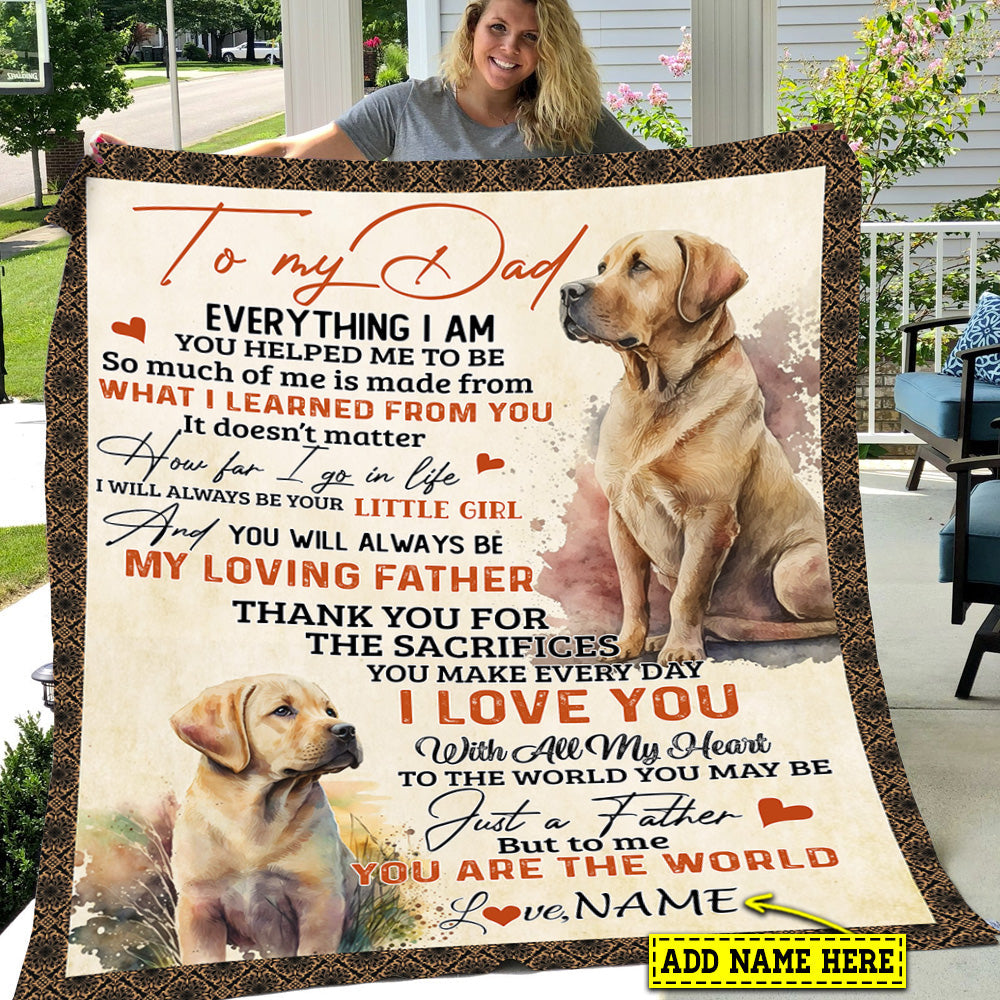 Personalized Dog Blanket Gift For Dad From Daughter & Son, Labrador To My Dad Love You With All My Heart Fleece Blanket - Sherpa Blanket Gift For Dog Lovers, Father's Day Gift