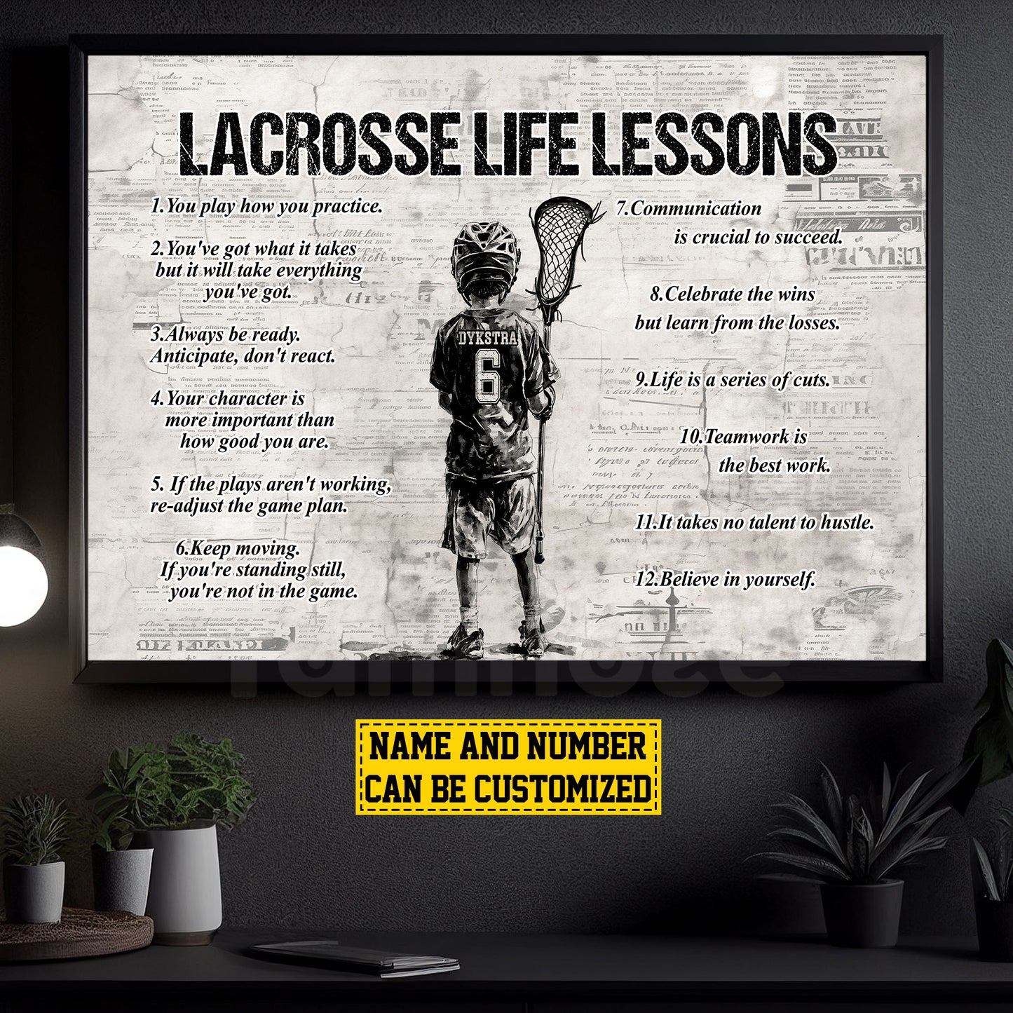 Personalized Lacrosse Boy Canvas Painting For Kids - Inspiring Quotes Life Lessons Poster Gift For Young Lacrosse Fans