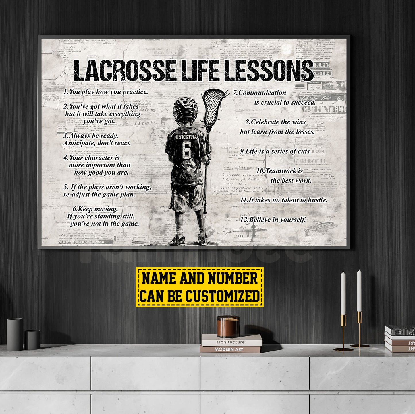 Personalized Lacrosse Boy Canvas Painting For Kids - Inspiring Quotes Life Lessons Poster Gift For Young Lacrosse Fans