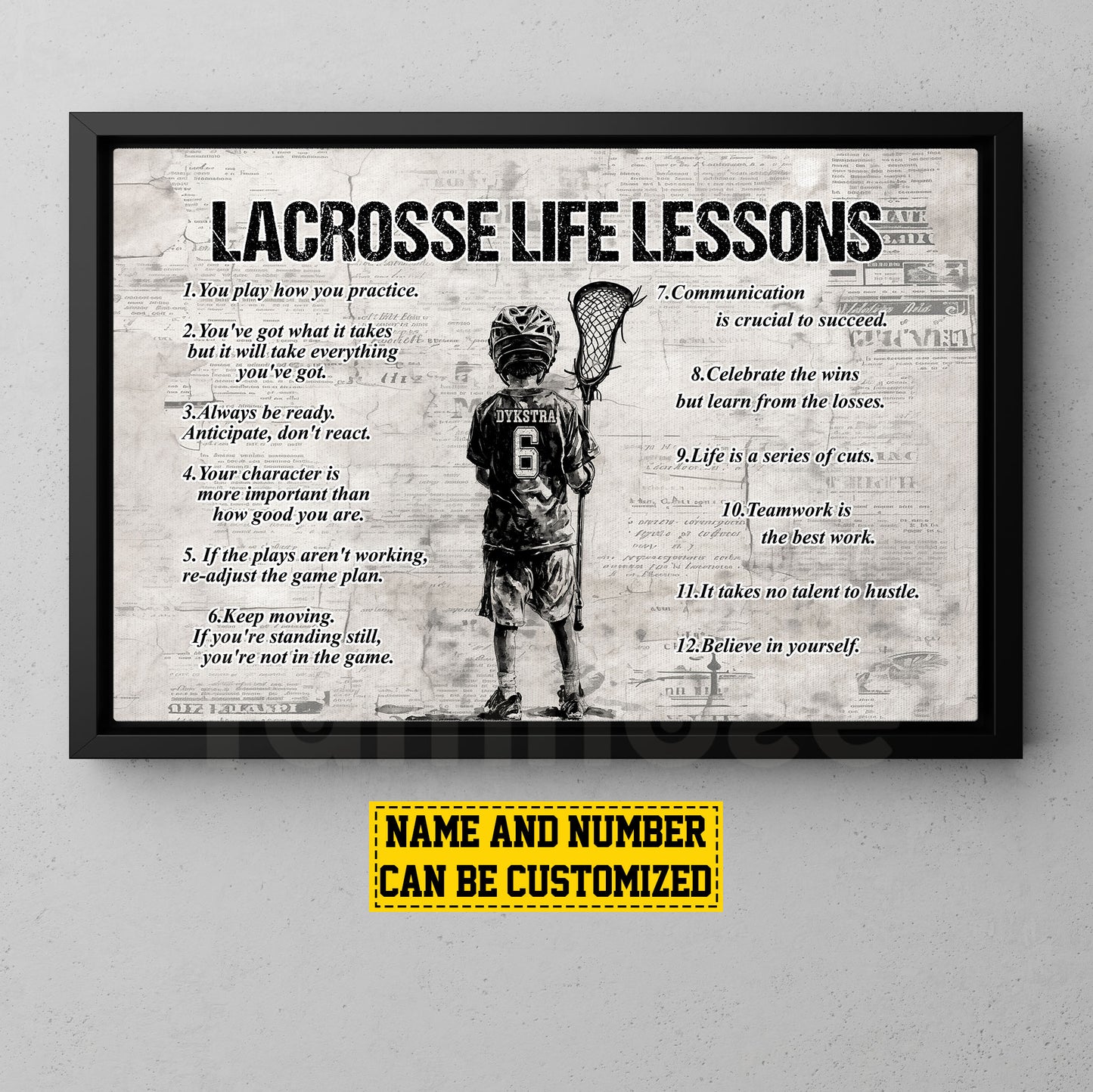 Personalized Lacrosse Boy Canvas Painting For Kids - Inspiring Quotes Life Lessons Poster Gift For Young Lacrosse Fans
