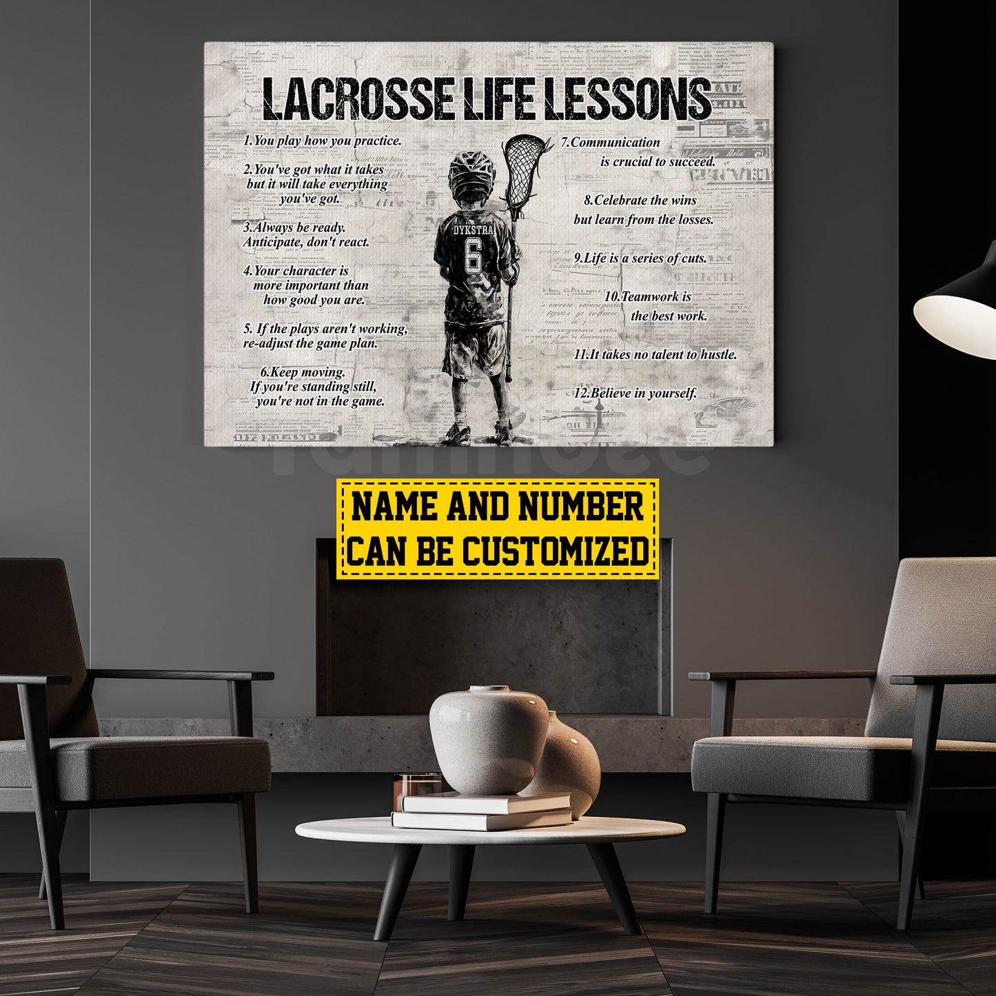 Personalized Lacrosse Boy Canvas Painting For Kids - Inspiring Quotes Life Lessons Poster Gift For Young Lacrosse Fans