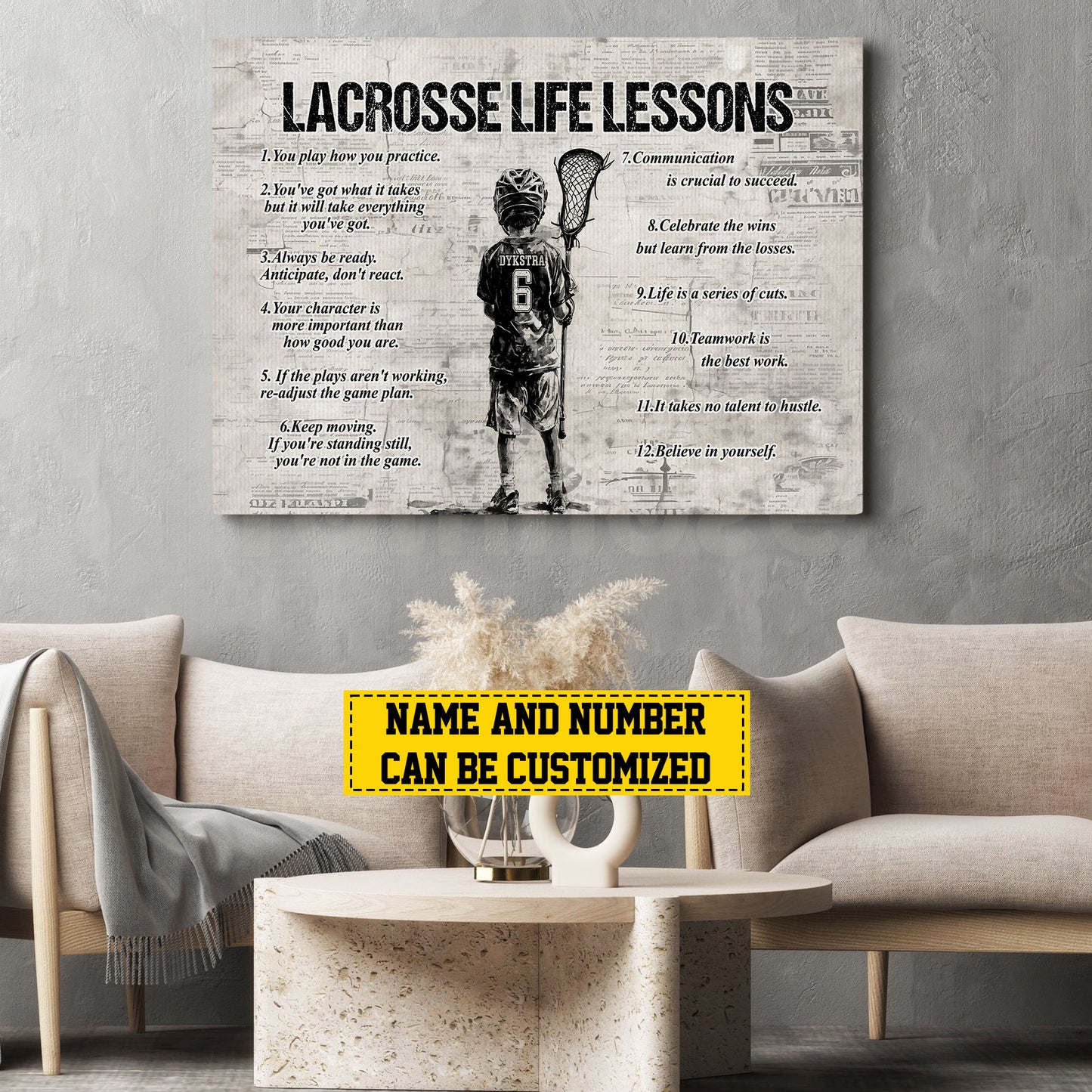 Personalized Lacrosse Boy Canvas Painting For Kids - Inspiring Quotes Life Lessons Poster Gift For Young Lacrosse Fans