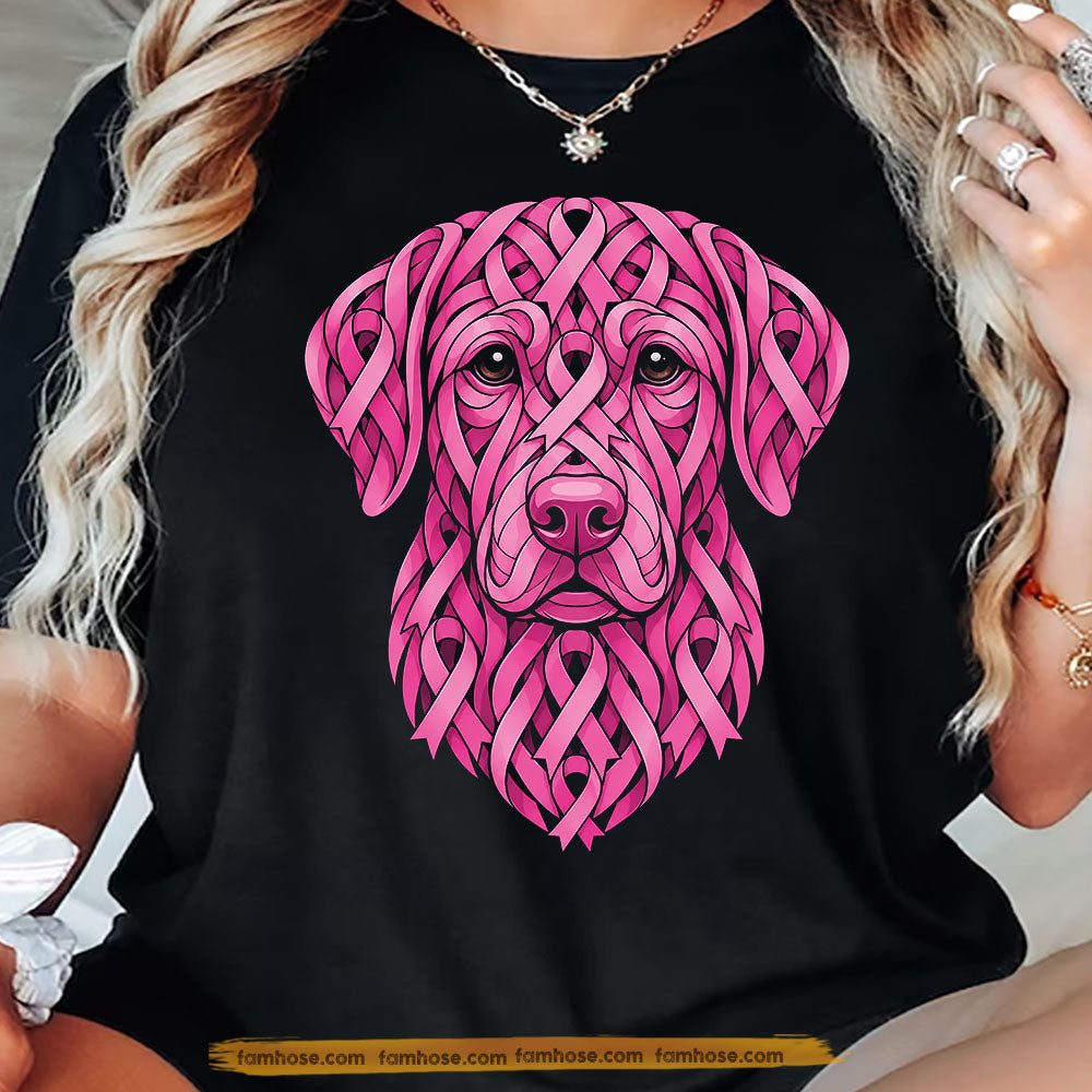 Breast Cancer Awareness Labrador Dog T-shirt, Pink Ribbon Labrador Tees Gift For Dog Lover