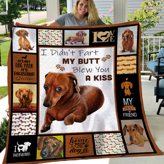 Funny Dachshund Dog Blanket, I Didn't Fart My Butt Blew You A Kiss, Dachshund Fleece Blanket - Sherpa Blanket Gift For Dog Lovers, Dog Owners