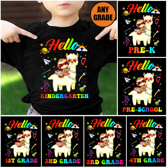 Llama T-shirt, Hello Grade Can Be Changed, Back To School Gift For Llama Lovers, Llama Kids Tees