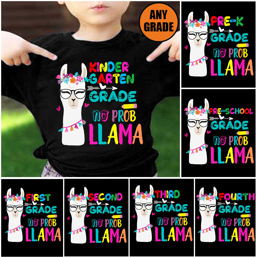 Cute Llama T-shirt, Grade Can Be Changed No Probllama, Back To School Gift For Llama Lovers, Llama Kids Tees