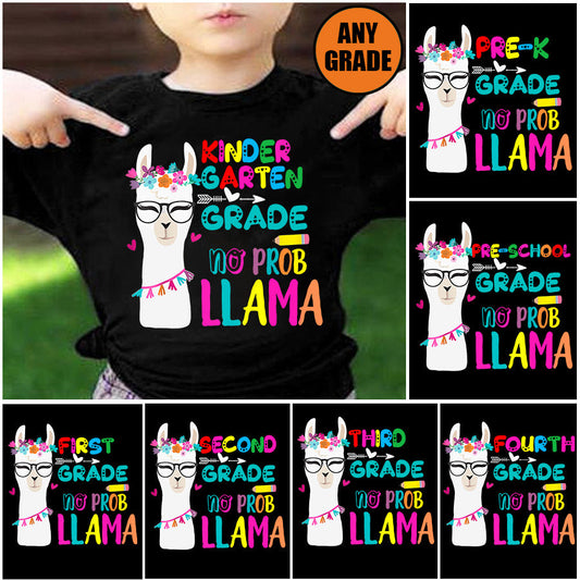 Cute Llama T-shirt, Grade Can Be Changed No Probllama, Back To School Gift For Llama Lovers, Llama Kids Tees