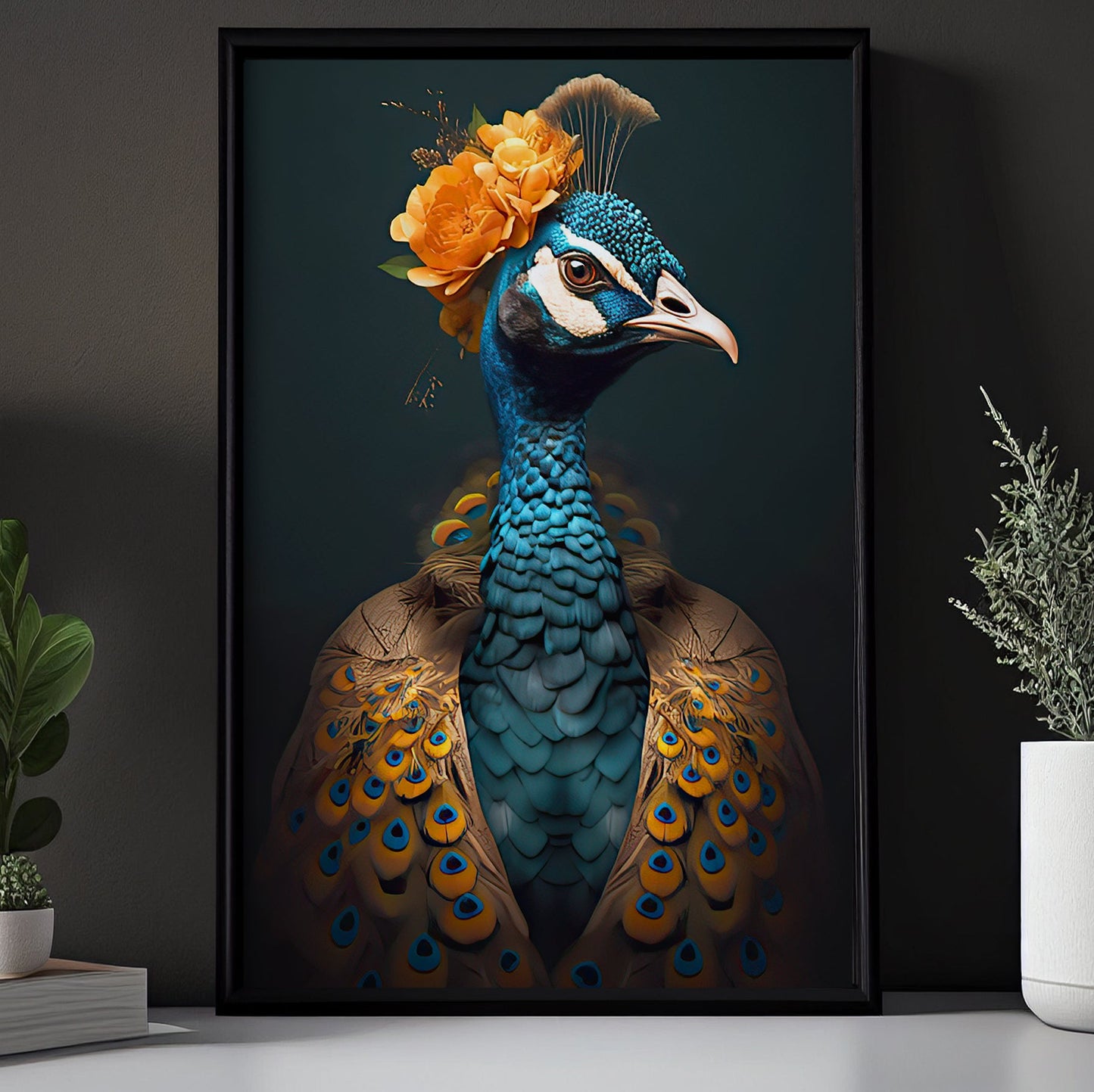 The Majestic Peacock Portrait, Victorian Peacock Canvas Painting, Victorian Animal Wall Art Decor, Poster Gift For Peacock Lovers