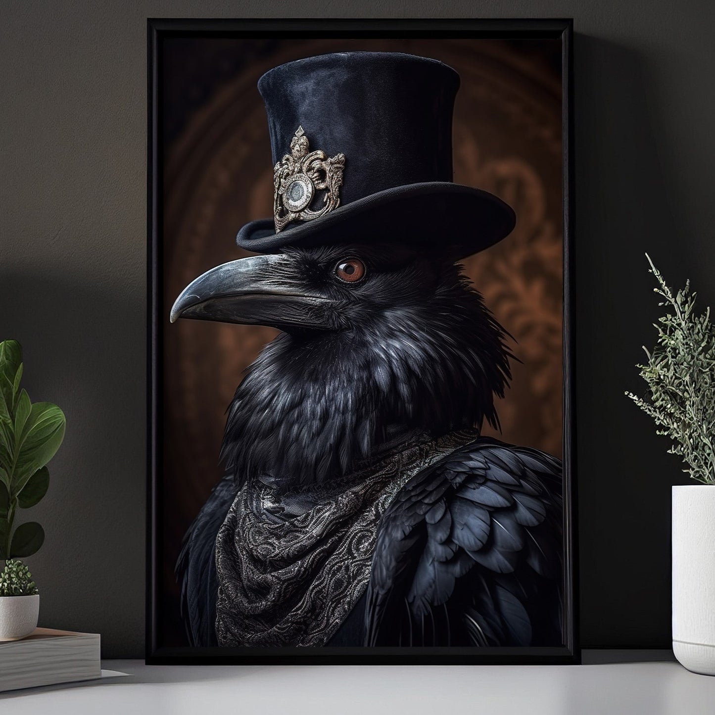 Victorian Crow Earl Portrait, Raven Canvas Painting, Victorian Animal Wall Art Decor - Halloween Raven Poster Gift