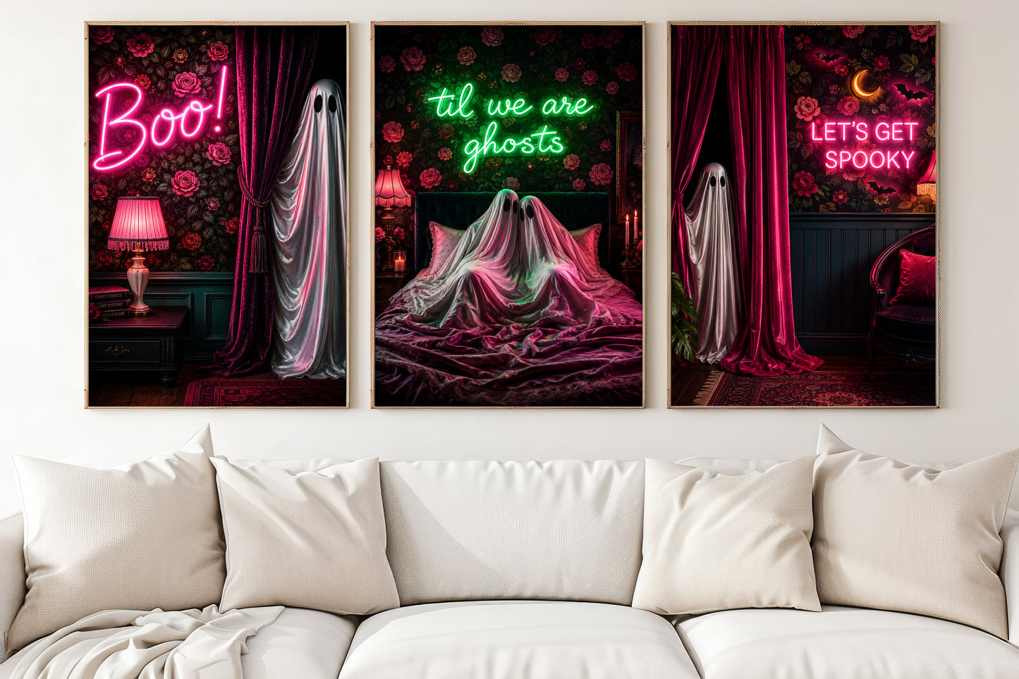Set Of 3 Halloween Boo Canvas Painting, ’Til We Are Ghosts Wall Art Decor, Spooky Season Poster Gift For Ghost Lover