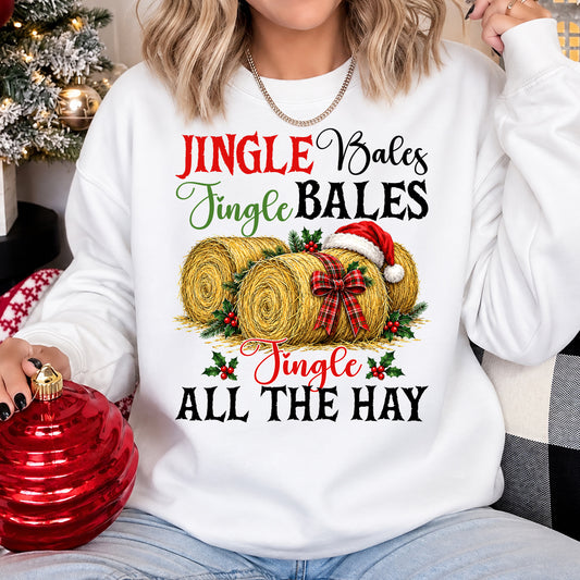 Christmas Farm Sweatshirt, Jingle Bales Jingle Bales All The Hay Christmas Crewneck Sweatshirt Gift For Farmers