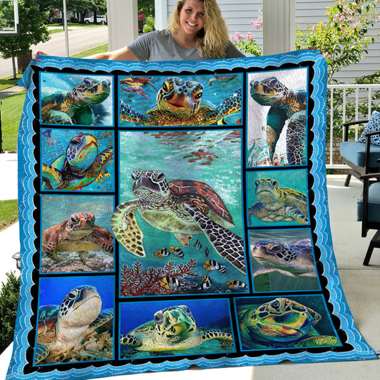 Turtle Blanket, Turtle Fleece Blanket - Sherpa Blanket Gift For Turtle Lovers, Sea Turtles Blanket