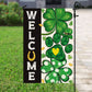 Four-Leaf Clover Dog Paw Garden Flag & House Flag, Welcome Outdoor Decor, St Patrick's Day Yard Flag Gift For Irish Lover