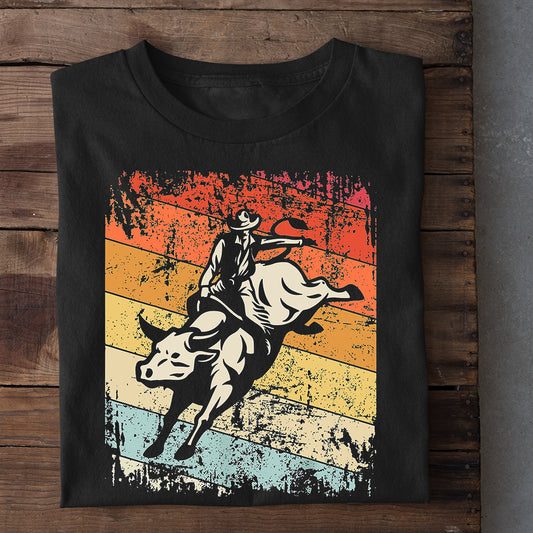 Bull Riding T-shirt, Sunset Bull Ride, Bull Riders Lover Gift, Bull Rider Tees