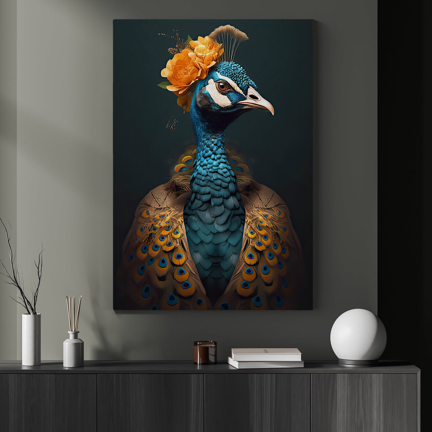 The Majestic Peacock Portrait, Victorian Peacock Canvas Painting, Victorian Animal Wall Art Decor, Poster Gift For Peacock Lovers