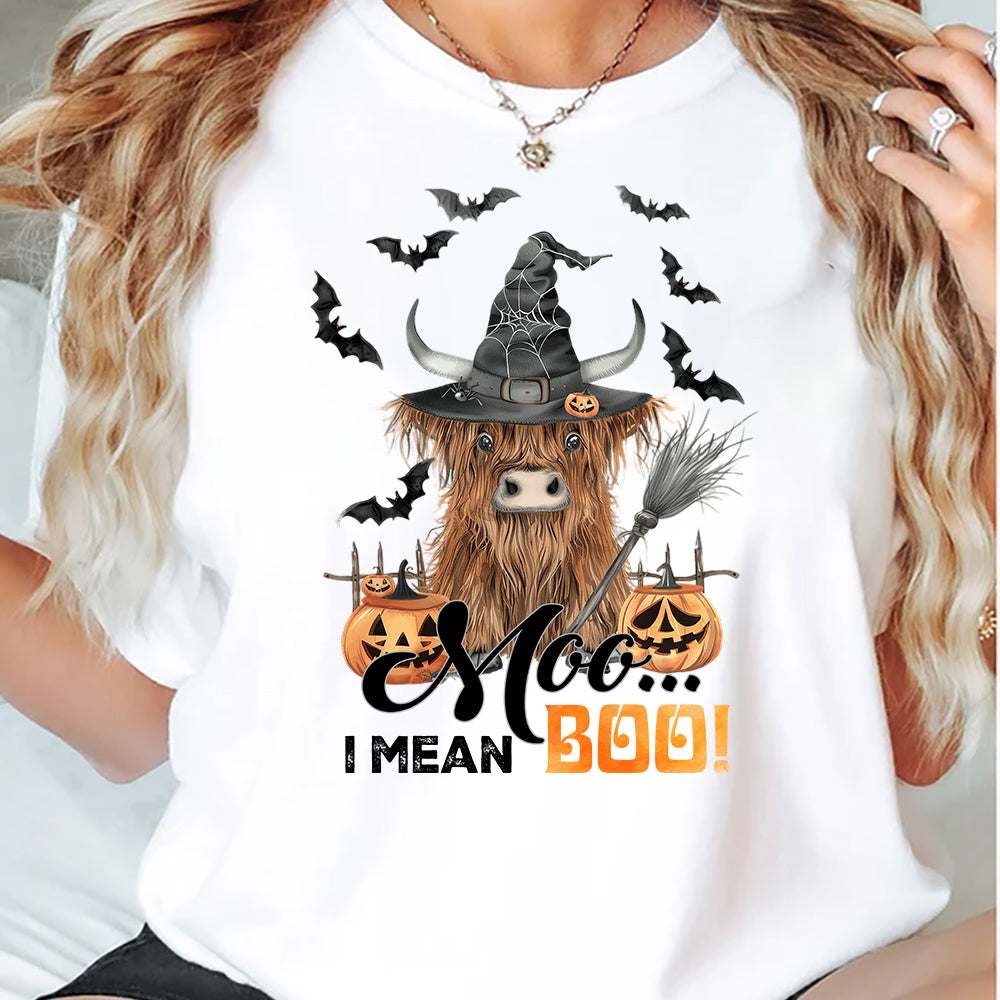 Halloween Highland Cow T-shirt, I Mean Boo, Spooky Season Gift For Cow Lovers, Farmer Tee