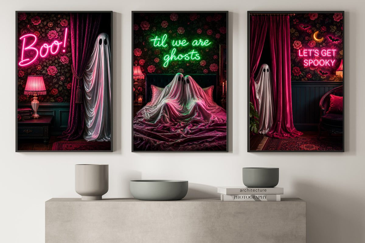 Set Of 3 Halloween Boo Canvas Painting, ’Til We Are Ghosts Wall Art Decor, Spooky Season Poster Gift For Ghost Lover