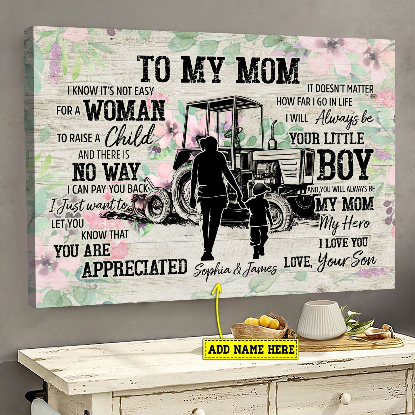 Personalized Mother's Day Farmer Poster/Canvas, To My Mom I Know It's Not Easy For A Woman Raise A Child Always Be Your Little Boy, Farm Canvas Wall Art, Poster Gift For Farmers