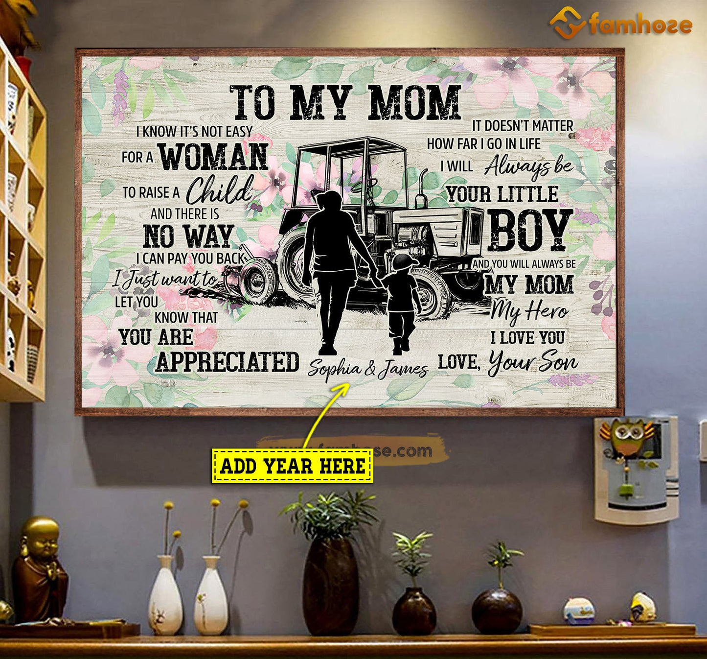 Personalized Mother's Day Farmer Poster/Canvas, To My Mom I Know It's Not Easy For A Woman Raise A Child Always Be Your Little Boy, Farm Canvas Wall Art, Poster Gift For Farmers