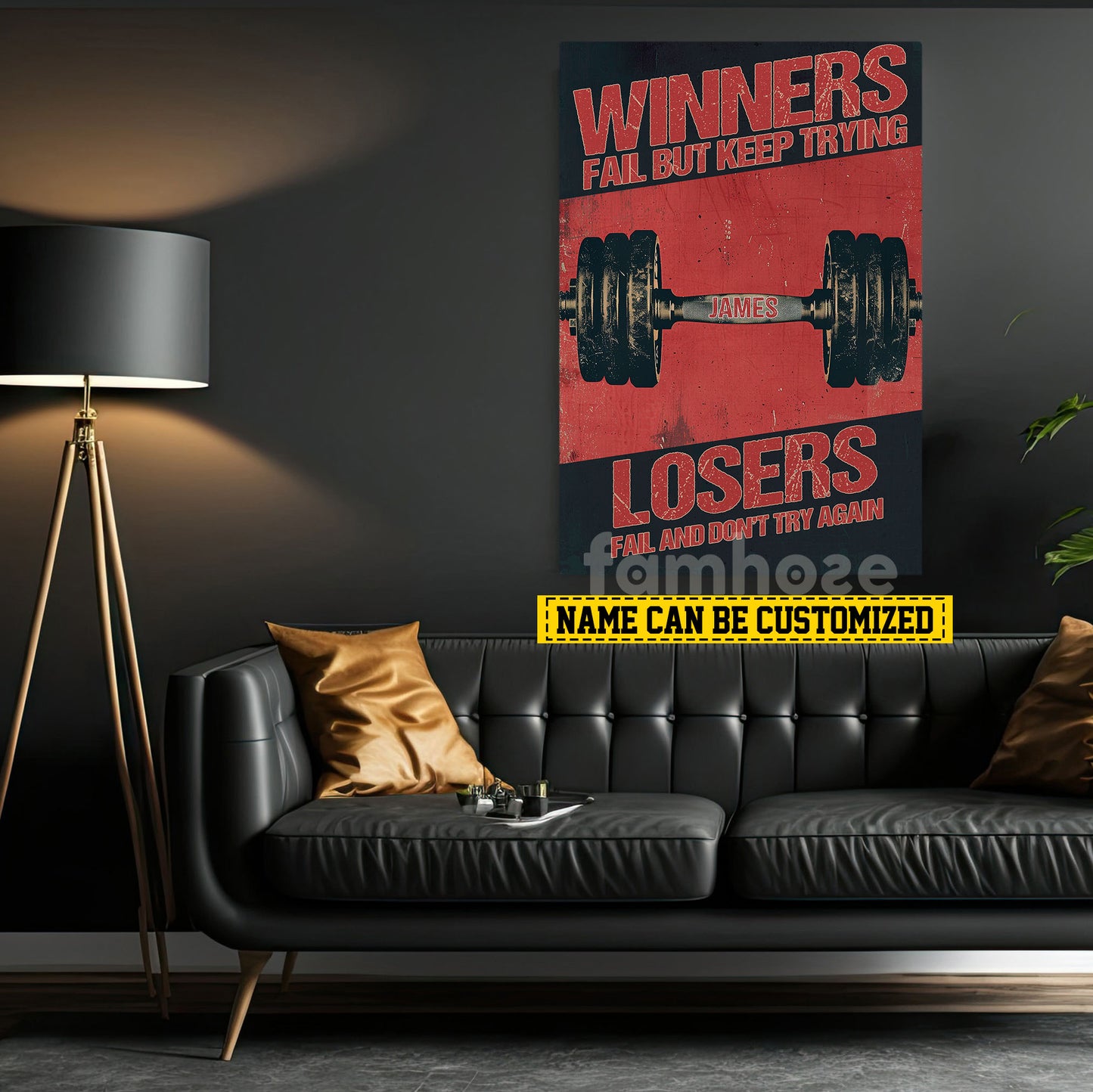 Personalized Gym Canvas Painting, Sports Quotes Wall Art Decor, Winners Fail But Keep Trying Poster Gift For Gym Lovers