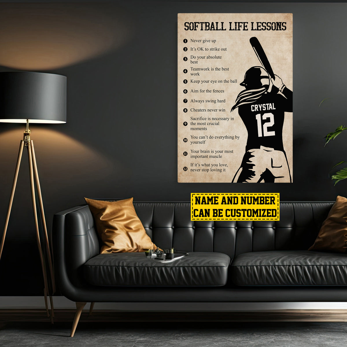 Never Give Up Softball Life Lessons, Motivational Softball Canvas Pain ...