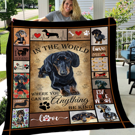 Baby Dachshund Dog Blanket, In The World Where You Can Be Anything Be Kind, Dachshund Fleece Blanket - Sherpa Blanket Gift For Dog Lovers, Dog Owners