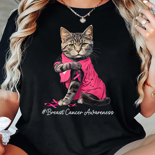 Cool Cat T-shirt, Look At Me, Gift For Cat Lovers Who Supports Breast Cancer Awareness