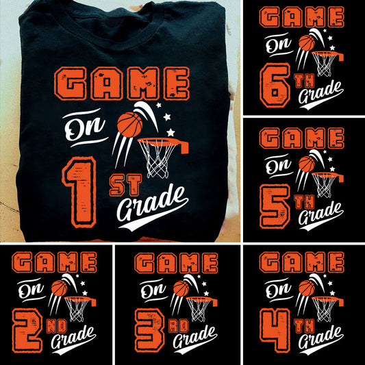 Personalized Grade Basketball Kids T-shirt, Game On Grade, Back To School Gift For Basketball Lovers, Basketball Kids Tees