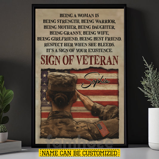 Personalized Veterans Women Canvas Painting, Sign Of Veteran Wall Art Decor, Poster Gift For Women Former Soldiers
