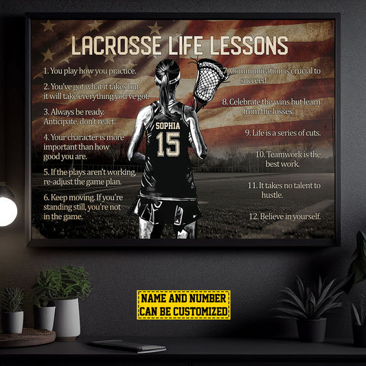 Personalized Motivational Lacrosse Girl Canvas Painting, Lacrosse Life Lessons, Sports Quotes Wall Art Decor, Poster Gift For Lacrosse Lovers, Lacrosse Girls
