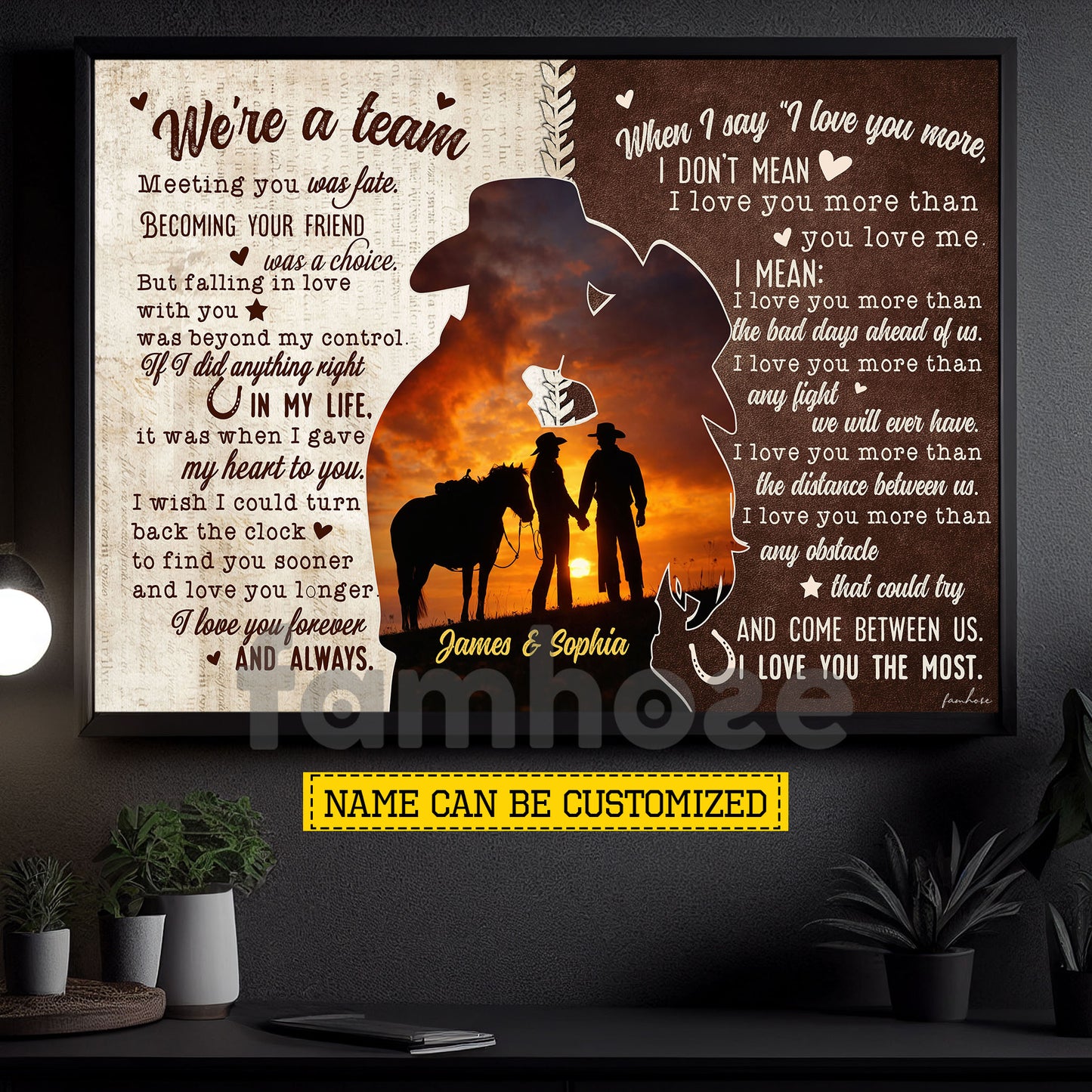 Personalized Cowboy Cowgirl Couple Canvas Painting, We're A Team Wall Art Decor, Valentine Poster Gift For Western Couple
