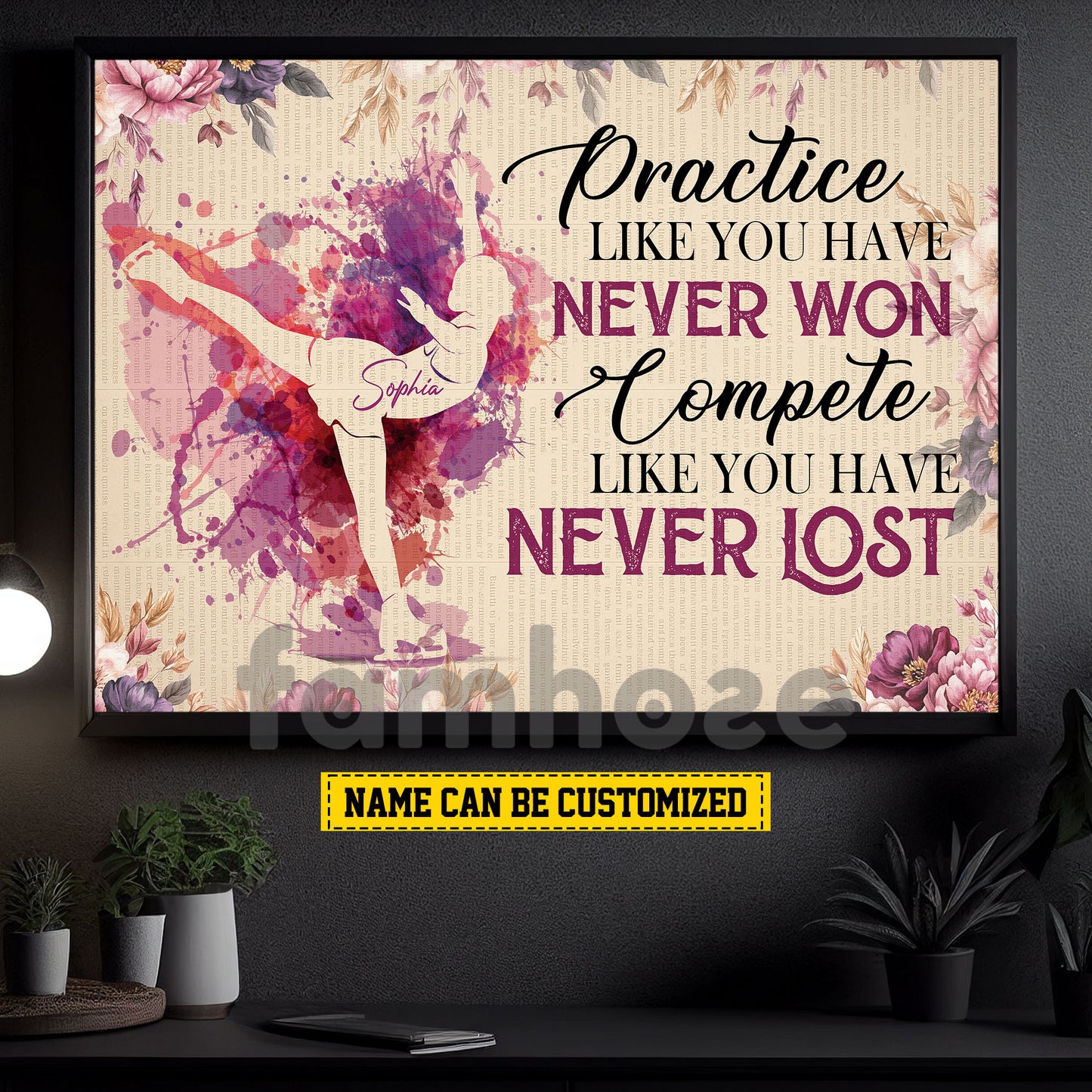 Motivational Personalized Ice Skating Girl Canvas Painting, Compete Like You Have Never Lost Sport Wall Art Decor, Poster Gift For Ice Skating Lovers