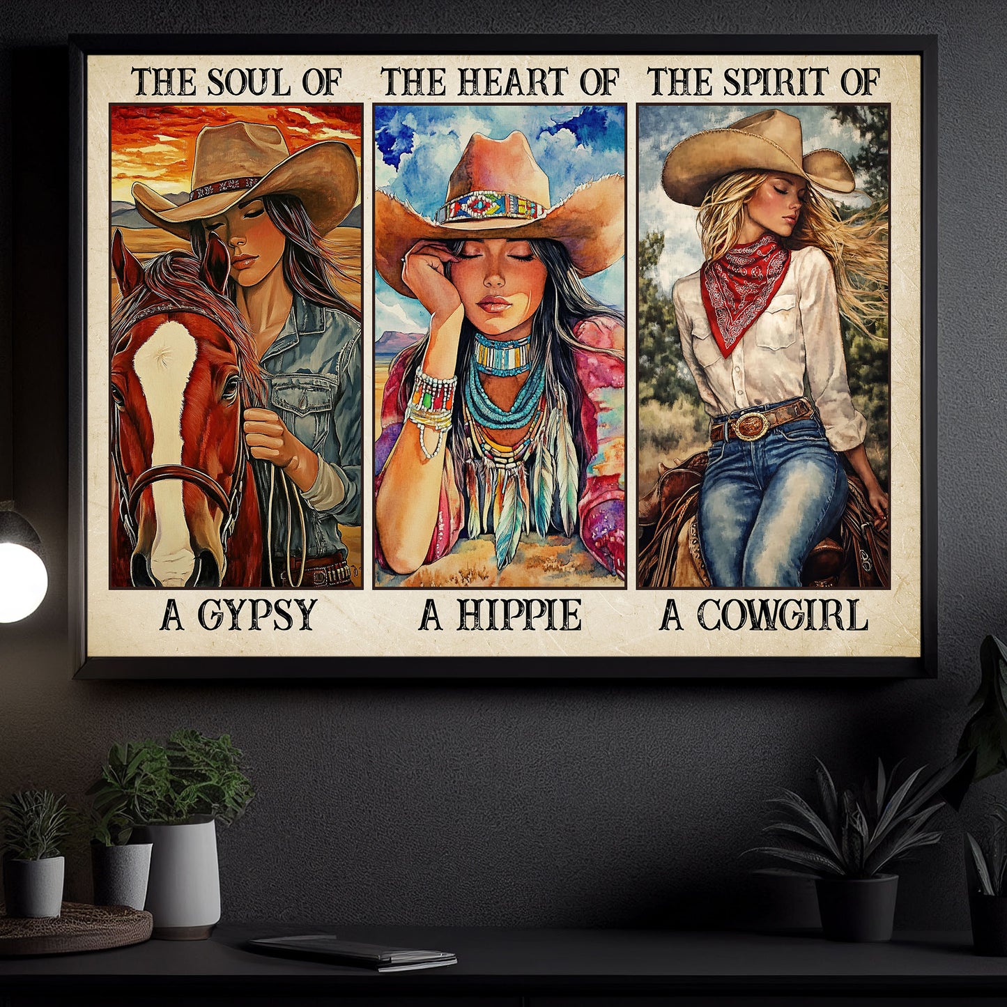 Motivational Cowgirl Canvas Painting, The Soul Of A Gypsy Country Wall Art Decor, Poster Gift For Horse Lovers