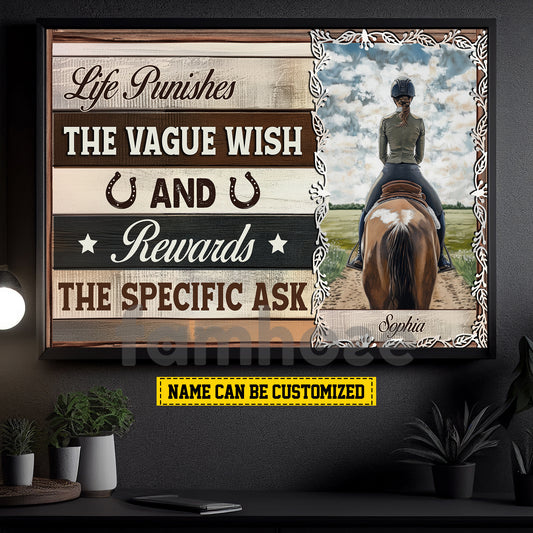 Motivational Personalized Horse Riding Girl Canvas Painting, Life Punishes The Vague Wish Wall Art Decor, Poster Gift For Horse Girl