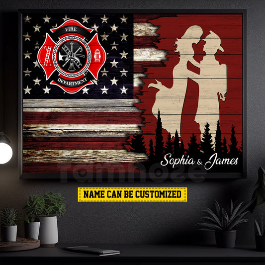 Personalized Couple Firefighter Canvas Painting, Romantic Quotes Wall Art Decor, Poster Gift For Firefighter Lovers