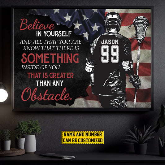 Personalized Motivational Lacrosse Canvas Painting, Believe In Yourself, Sports Quotes Wall Art Decor, Poster Gift For Lacrosse Lovers, Lacrosse Boys