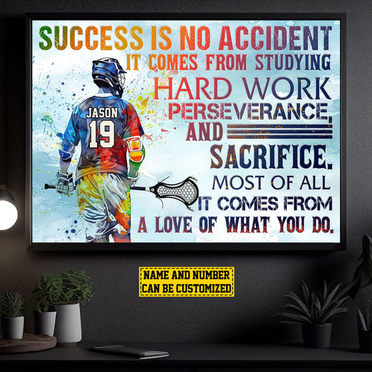 Personalized Motivational Lacrosse Canvas Painting, Success Is No Accident, Sports Quotes Wall Art Decor, Poster Gift For Lacrosse Lovers, Lacrosse Boys