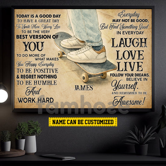 Motivational Personalized Skateboarding Canvas Painting, Today Is A Good Day Sport Wall Art Decor, Poster Gift For Skateboarding Lovers