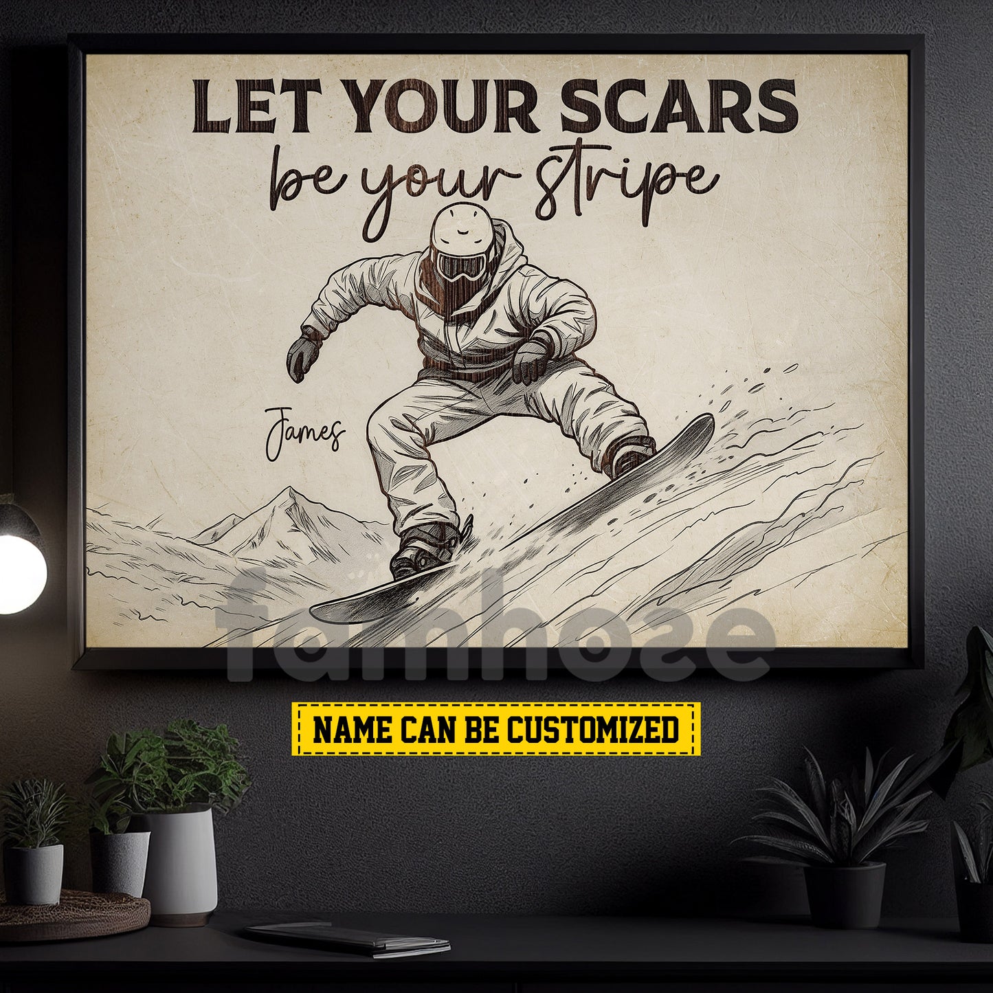 Personalized Snowboarding Man Canvas Painting, Let Your Scars Be Your Stripe Wall Art Decor, Poster Gift For Snowboarding Lovers