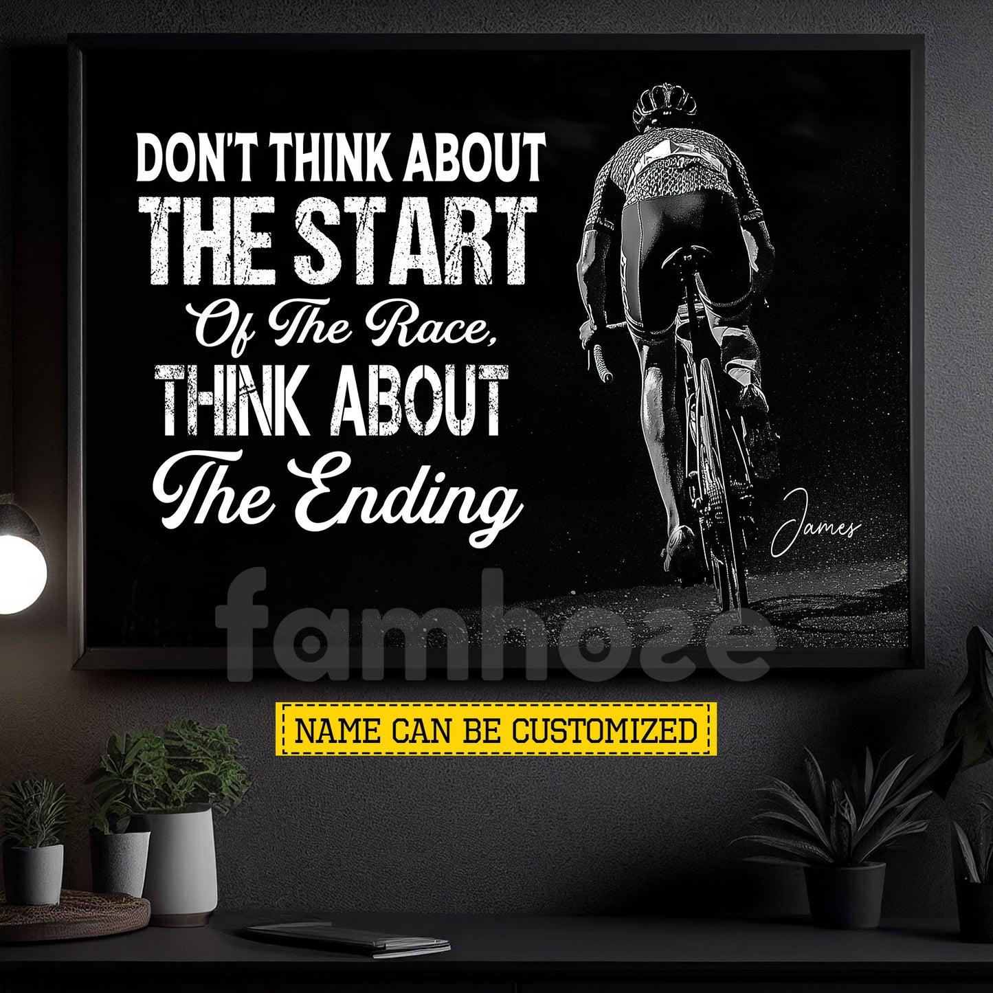Personalized Cycling Canvas Painting, Don't Think About The Start Of The Race Think About The Ending Sport Wall Art Decor, Poster Gift For Cycling Lovers