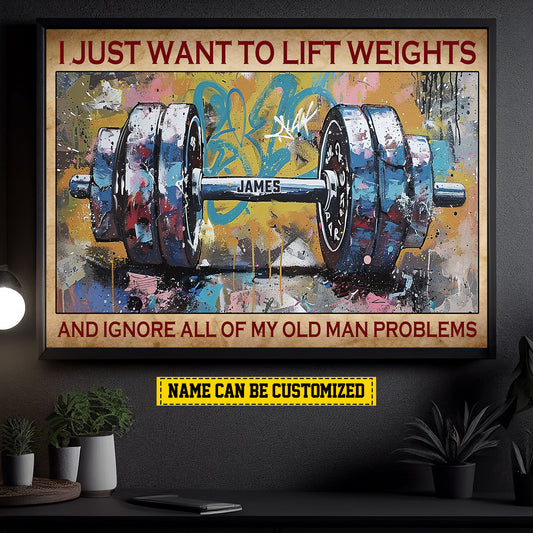 Personalized Gym Canvas Painting, I Just Want To Lift Weights, Motivational Fitness Quotes Wall Art, Ideal Poster Gift For Sports Enthusiasts