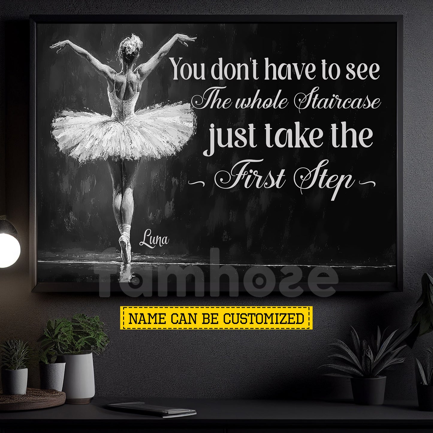 Motivational Personalized Ballet Girl Canvas Painting, Just Take The First Step Wall Art Decor, Poster Gift For Ballet Lovers