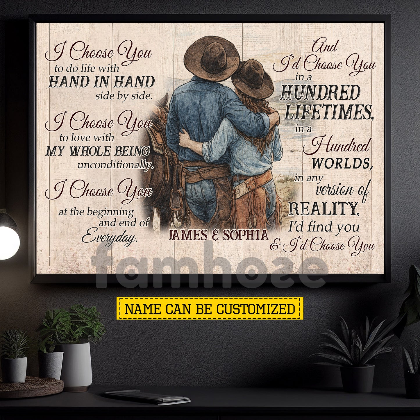Personalized Cowboy Cowgirl Couple Canvas Painting, I Choose You Wall Art Decor, Valentine Poster Gift For Western Couple